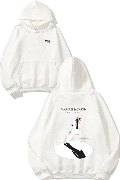 THEWERT سويت شيرت مايكل جاكسون كينغ 1 ديزاين راك مطبوع أبيض بغطاء رأس