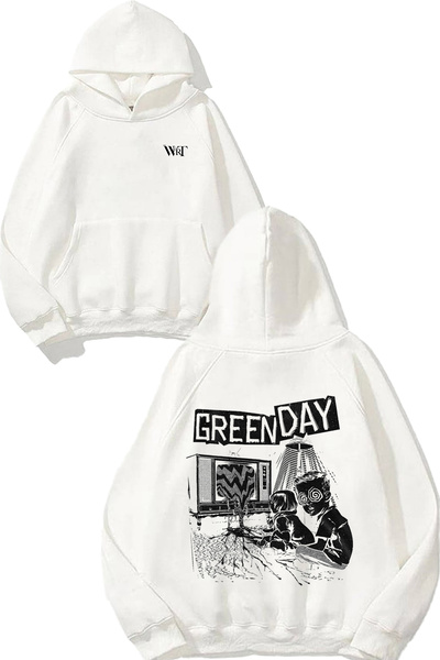 THEWERT Green Day Tv Design Spate cu imprimeu Alb cu glugă Swea tricou