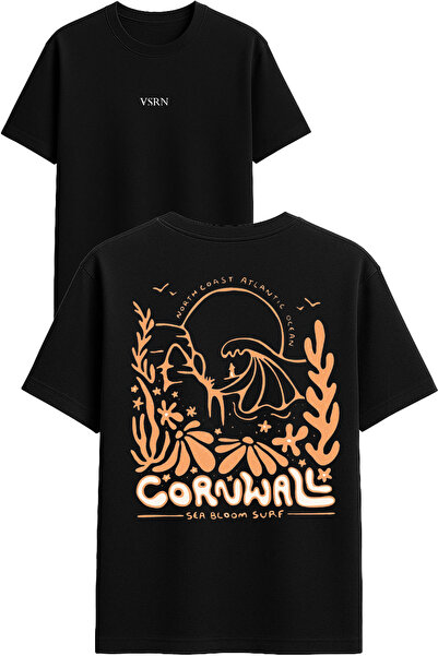 VSRN تي شيرت كورنوال ديزاين مطبوع أسود قصة فضفاضة