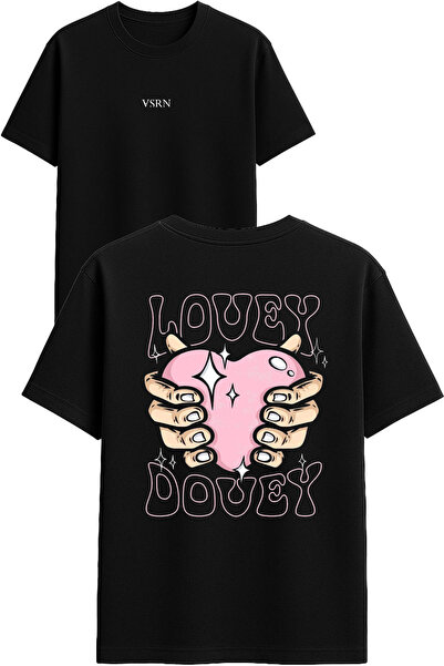 VSRN Lovey dovey Μπλουζάκι με στάμπα σχεδίου, μαύρο, oversized