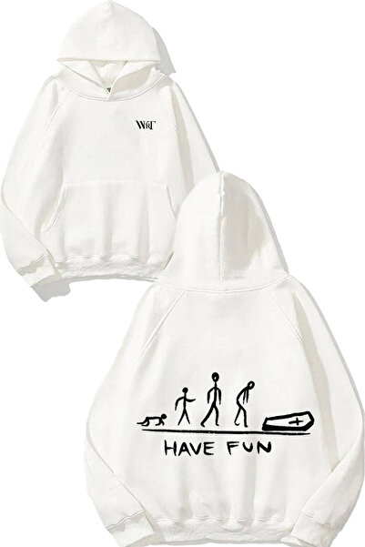 THEWERT Have Fun Design Back Printed White Hooded Sweatshirt