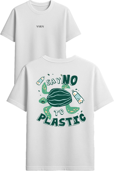 VSRN قم بقول لا للبلاستيك تي شيرت تصميم مطبوع أبيض قصة فضفاضة
