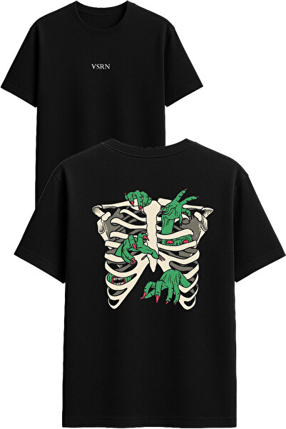 VSRN تي شيرت زومبي كيس ديزاين مطبوع أسود قصة فضفاضة