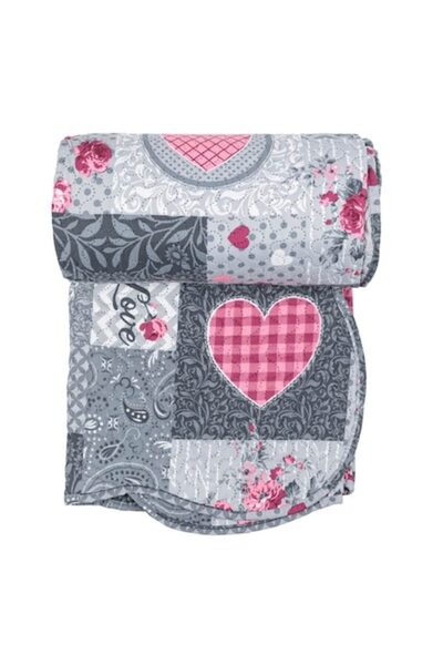 MYONNA IT & E- COMMERCE Gray Floral Patchwork Bedspread, 160x230 cm, Polyester