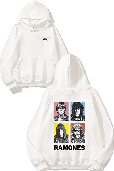 THEWERT سترة رامونز فيسز ديزاين مطبوع بيضاء بغطاء رأس