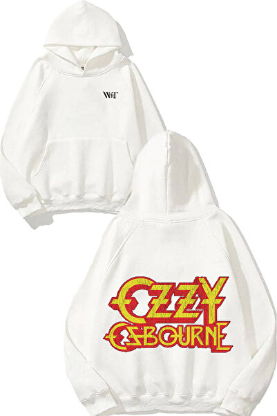 THEWERT Ozzy Osbourne Yazi Design Spate cu imprimeu Alb cu glugă Swea tricou