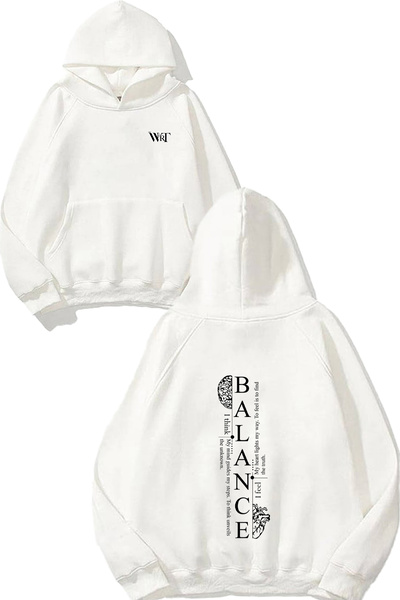 THEWERT Бяла суитшърт с качулка и печат на гърба Balance Design