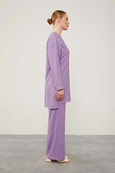 Levidor Σετ μωβ τουνίκ και φαρδύ παντελόνι με πέτρα