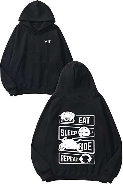 THEWERT Eat Sleep Ride Repeat Design Rucsac cu imprimeu Negru cu glugă Swea tricou