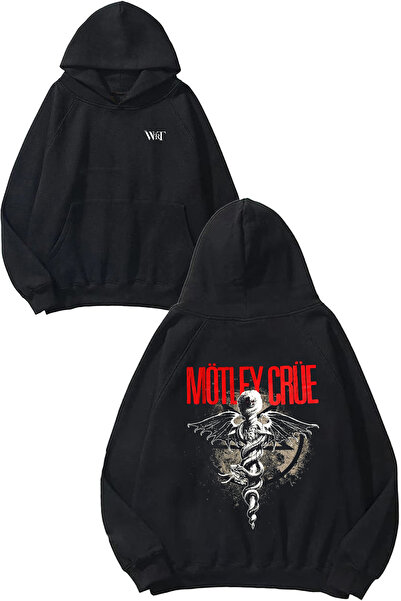 THEWERT Motley Crue Snake Design Spate cu imprimeu Negru cu glugă Swea tricou