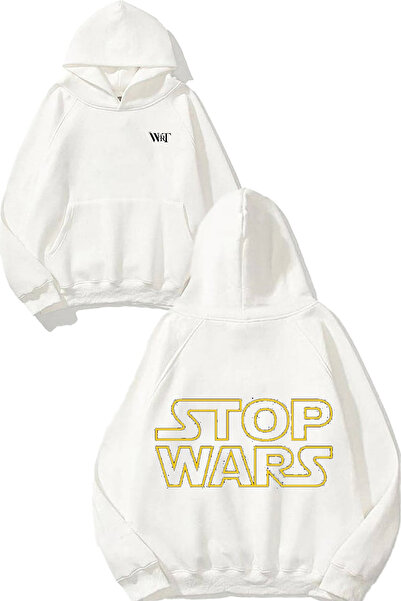 THEWERT Stop Wars Design Spate cu imprimeu Alb cu glugă Swea tricou