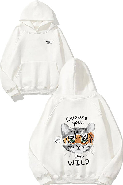 THEWERT Lansați-vă Little Wild Design Rucsac cu imprimeu Alb cu glugă Swea tr...