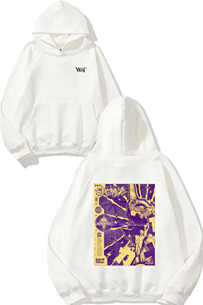 THEWERT Neon Genesis Evangelion Design Back Printed White Hooded Sweatshirt