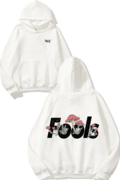 THEWERT Фулс Мушрум Дизайн С гръб с принт Бяла суитшърт с качулка