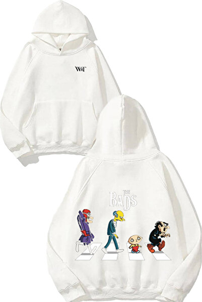 THEWERT The Bads Design Back Printed White Hooded Sweatshirt