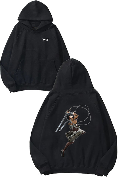 THEWERT سويت شيرت ميكاسا تاتاكي ديزاين راك مطبوع أسود بغطاء رأس