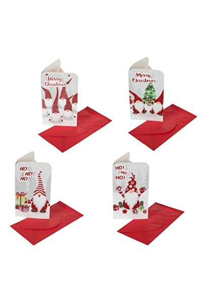 MYONNA IT & E- COMMERCE Set felicitări de Crăciun, pitic 3D, sclipici, 4 piese, 9x16cm, cu plicuri roșii