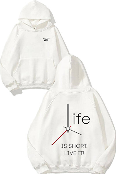 THEWERT Life Is Short Live It Design Φούτερ με τύπωμα Λευκό με κουκούλα