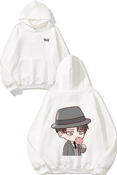 THEWERT سويت شيرت Attack On Titan بتصميم قبعة ليفي مطبوع أبيض بغطاء رأس