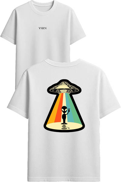 VSRN Tricou supradimensionat alb cu imprimeu Özgür Alien Design