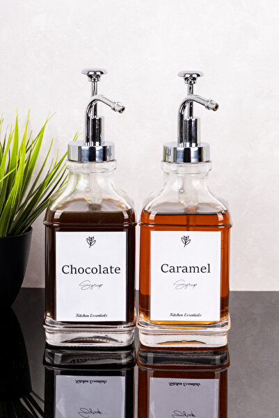 Dolkin Home Set of 2 500 ml Coffee Syrups Chocolate Caramel Vanilla Syrup Labeled Syrup Set