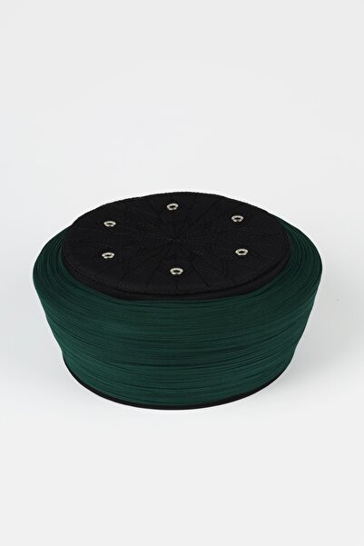 Sarıkhane Talebe Sarığı - Yeşil Kumaş - Siyah Takke - Düz Sarım - Kuş Gözü - ...