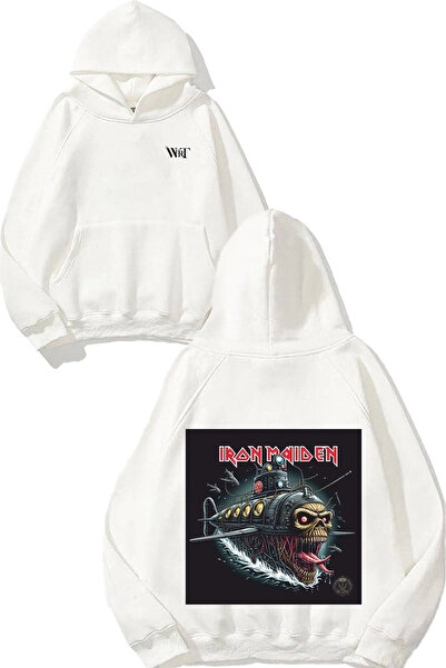 THEWERT سترة Iron Maiden Tren Skull Design مطبوع باللون الأبيض بغطاء رأس