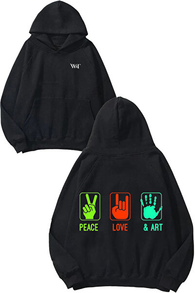 THEWERT Peace Love Art Design Spate cu imprimeu Negru cu glugă Swea tricou
