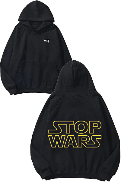 THEWERT Stop Wars Design Spate cu imprimeu Negru cu glugă Swea tricou
