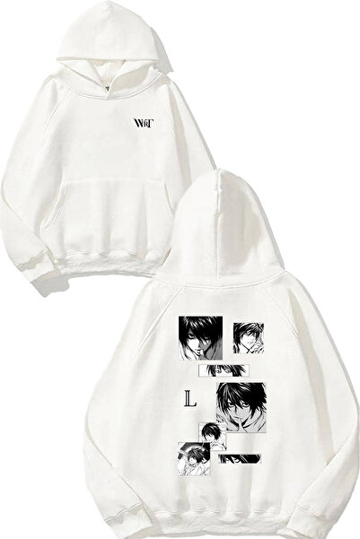 THEWERT Death Note L Poster Design Back Printed White Hooded Sweatshirt