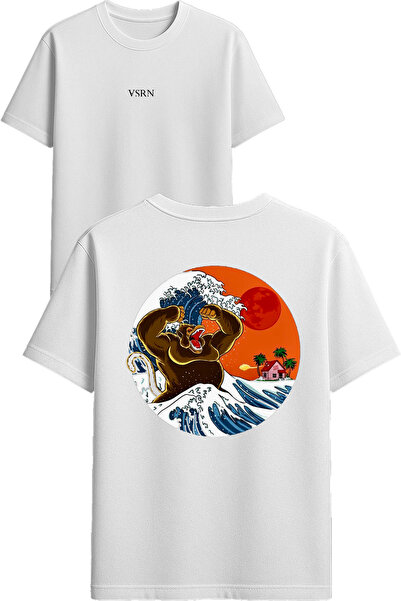 VSRN تي شيرت بتصميم غوريلا غاضبة مطبوع أبيض قصة فضفاضة