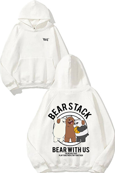 THEWERT Bear Stack Bear Wıth Us Design Rucsac cu imprimeu Alb cu glugă Swea tricou