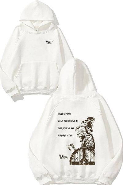 THEWERT Viking Stand Up For Design Spate cu imprimeu Alb cu glugă Swea tricou