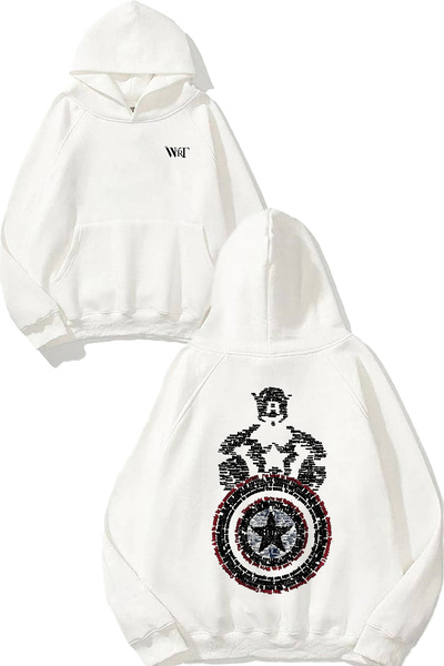 THEWERT Rucsac Captain America Shield Design cu imprimeu Alb cu glugă Swea tricou