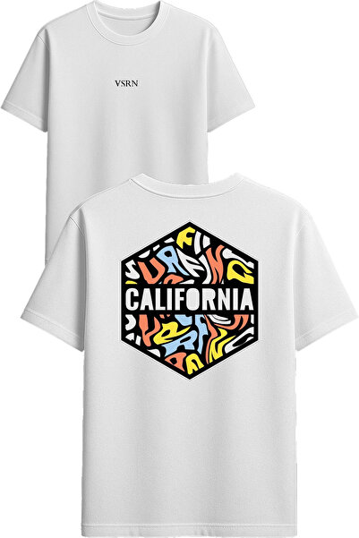 VSRN تي شيرت كاليفورنيا ديزاين مطبوع أبيض قصة فضفاضة