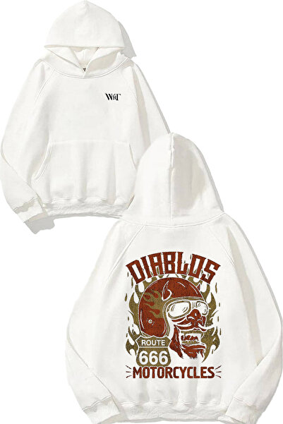 THEWERT Diablos Motorcycles Design Spate cu imprimeu Alb cu glugă Swea tricou
