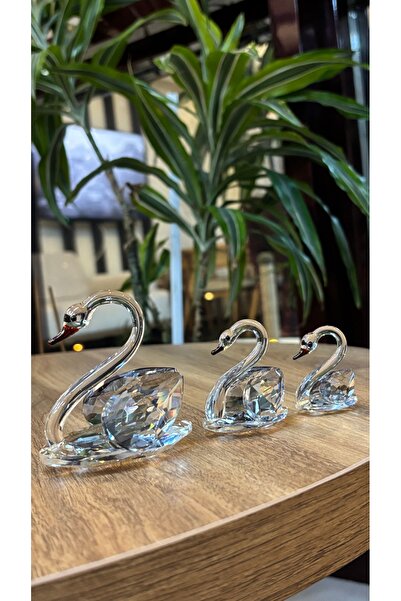 Kiri Dekoratif Kristal Cam Üçlü Kuğu Şeffaf