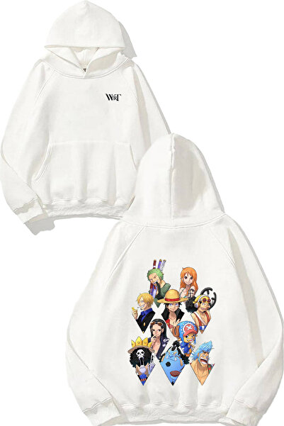 THEWERT سترة رياضية بتصميم شخصيات ون بيس مطبوع باللون الأبيض بغطاء رأس