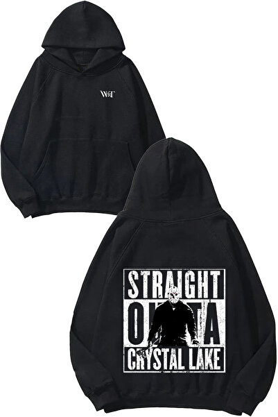 THEWERT Straight Outta Crystal Lake Design Rucsac cu imprimeu Negru cu glugă ...
