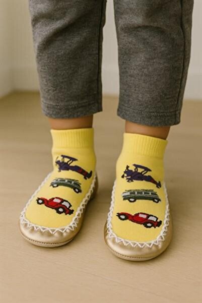 Katia&Bony Children's Moccasin Socks Booties Slippers – Non-Slip Home & Kindergarten Shoes Yellow