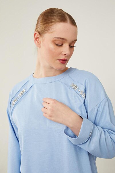 Levidor Set pantaloni tunică largi brodate cu piatră albastră pentru bebeluși