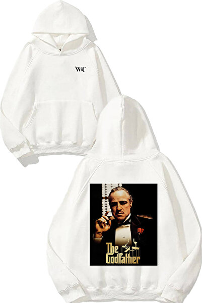 THEWERT سترة The Godfather ذات تصميم Sırt مطبوع باللون الأبيض بغطاء رأس