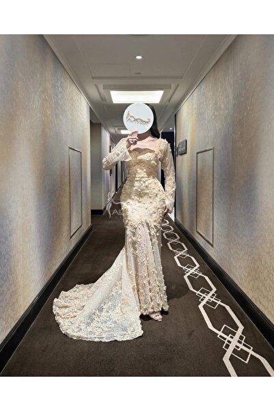 ALANOOD FASHION فستان بيج مورد فخم