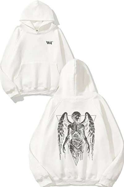 THEWERT Design cu schelet de înger cu aripi Spate cu imprimeu Alb cu glugă Sw...