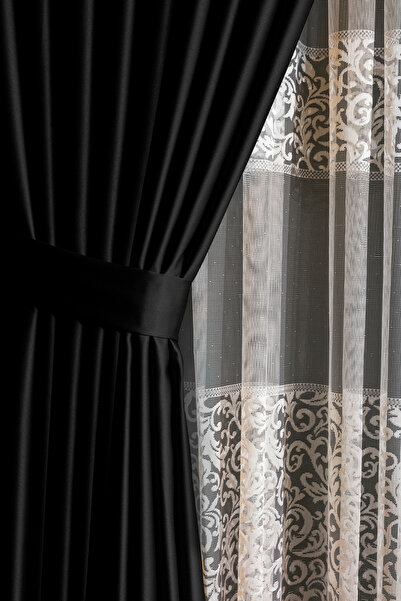 LUNETT HOME Black Color Blackout Darkening Heavy Plied (1X3) Plied Background Curtain Single Wing V23