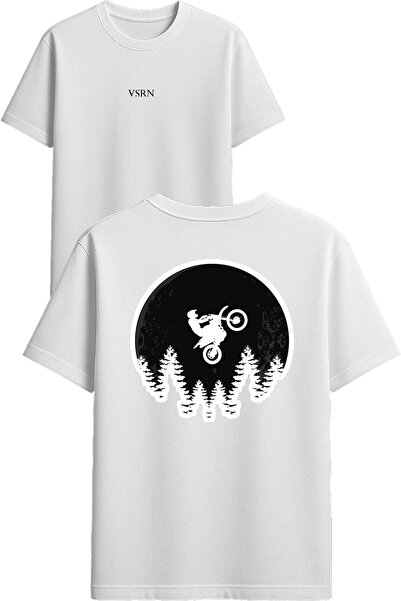 VSRN تي شيرت موتور موفينز ديزاين مطبوع أبيض قصة فضفاضة