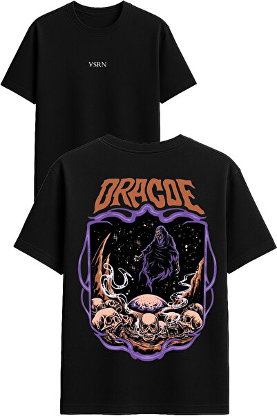 VSRN تي شيرت دراكوي ديزاين مطبوع أسود قصة فضفاضة