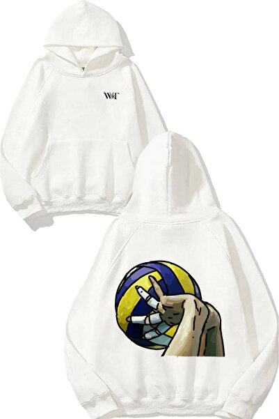 THEWERT Minge de volei Design Spate cu imprimeu Alb cu glugă Swea tricou