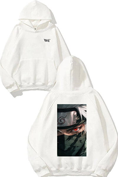 THEWERT Naruto Kakashi 1 Design Spate cu imprimeu Alb cu glugă Swea tricou