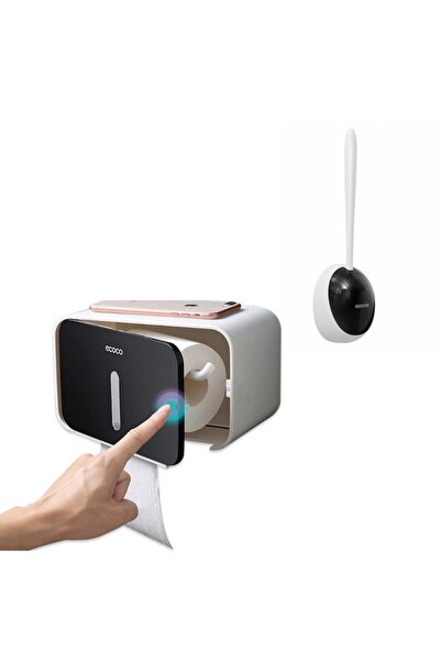 RABY Silicone toilet brush and toilet paper holder set with storage shelf